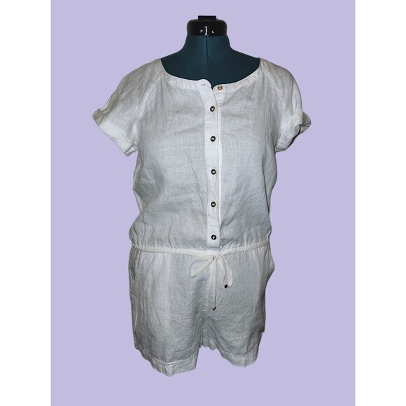 Juicy Couture White 100% Linen CoastalCore Romper with Gold Buttons Size… - Picture 1 of 7